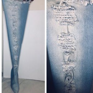 Denim thigh high boots